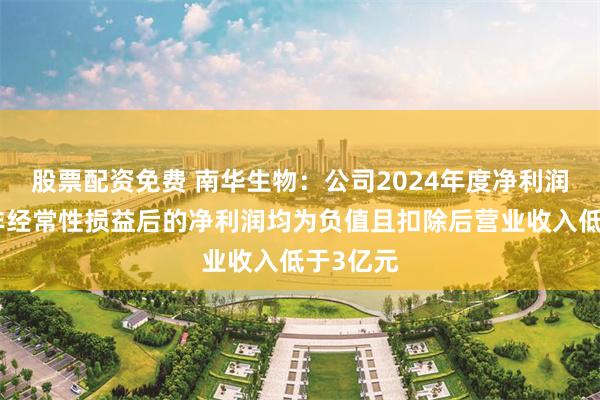 股票配资免费 南华生物：公司2024年度净利润、扣除非经常性损益后的净利润均为负值且扣除后营业收入低于3亿元