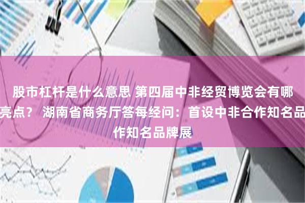 股市杠杆是什么意思 第四届中非经贸博览会有哪些新亮点？ 湖南省商务厅答每经问：首设中非合作知名品牌展
